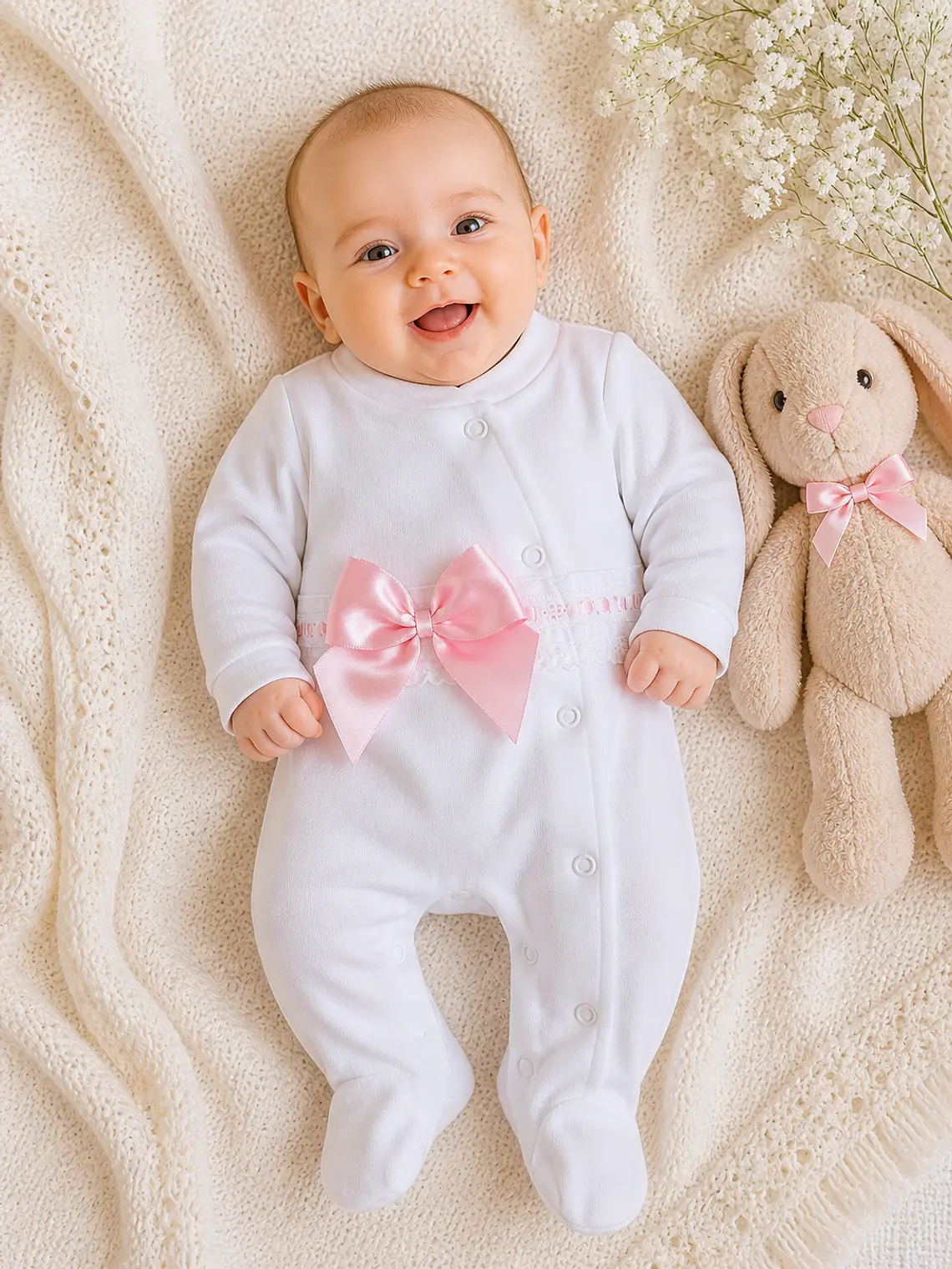 Babygrow de Algodão para Bebé com Laço Satinado 14
