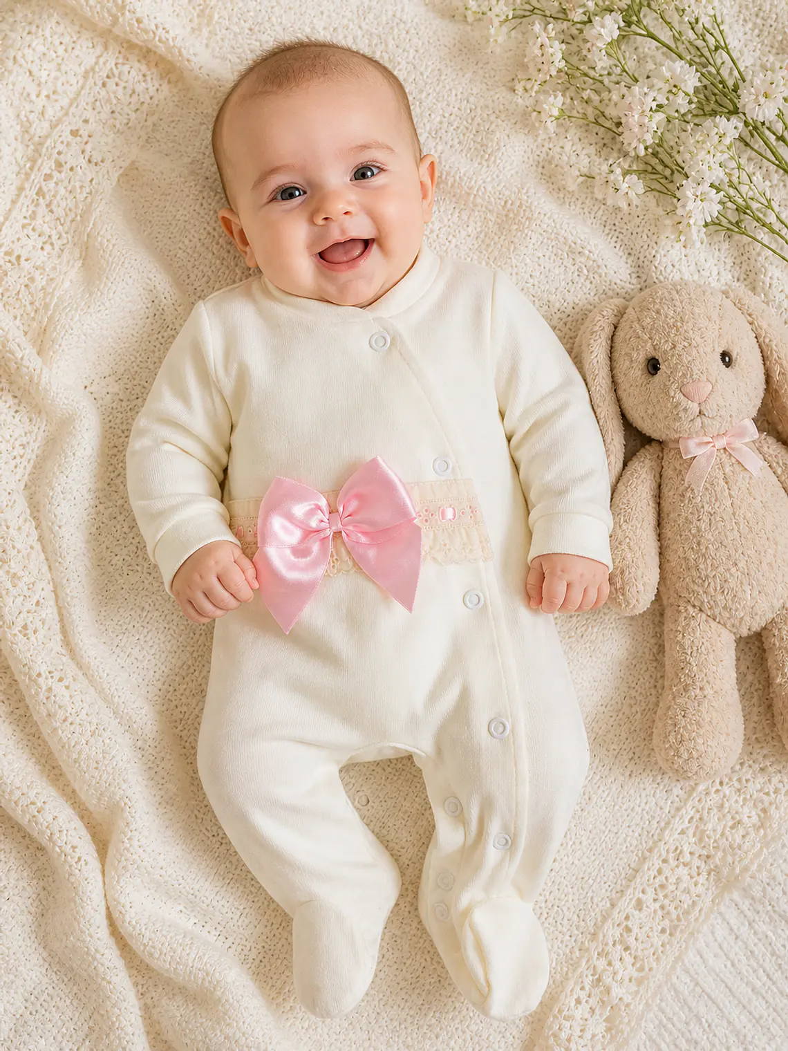 Babygrow de Algodão para Bebé com Laço Satinado 15