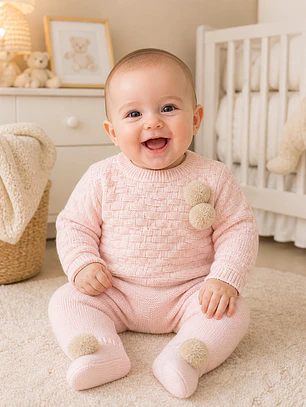 Conjunto de Malha com Pompom – Tamanho 3 Meses 