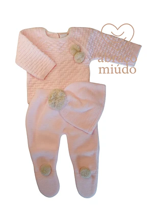Conjunto de Malha com Pompom – Tamanho 3 Meses 