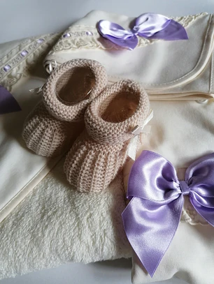 💜 Conjunto Primeiros Momentos Laço Lavanda - Algodão - 0M