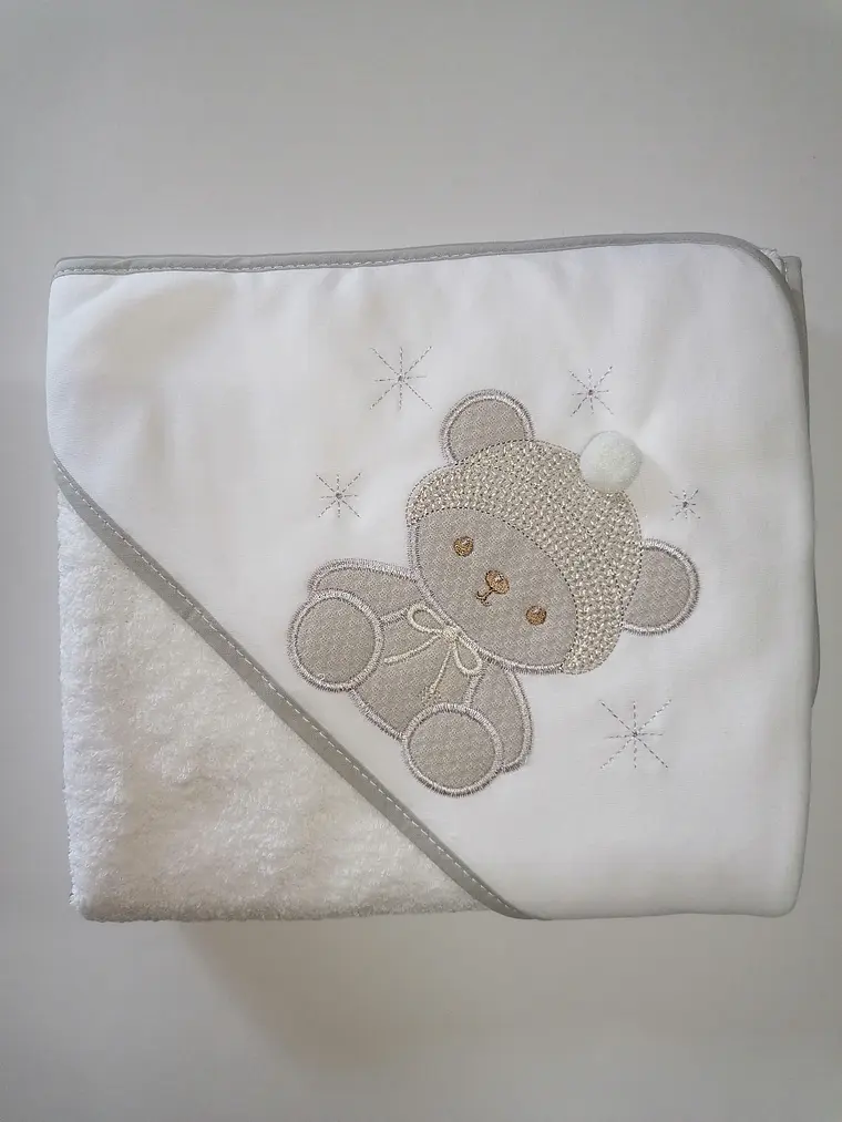🧸🤍 Toalha de Banho Ursinho Cinza  1