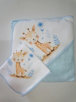 🦒 Coleção Girafinha | Toalha de banho + fralda 