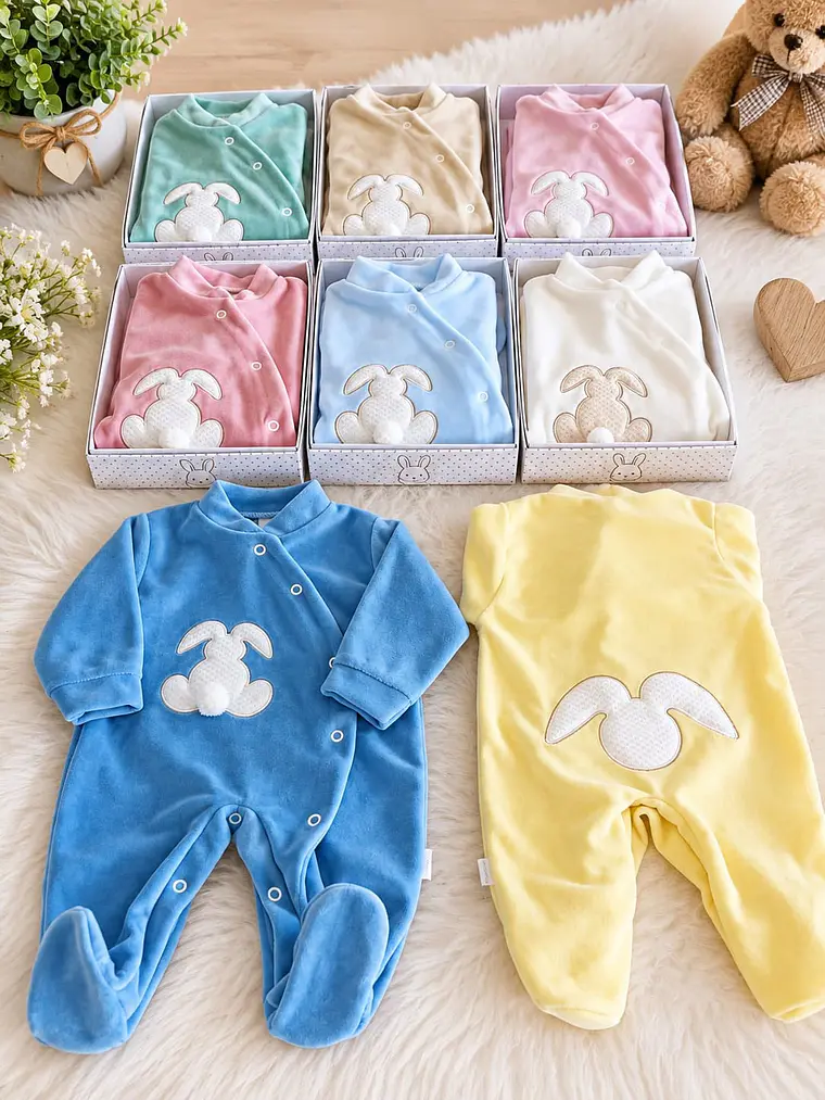 🐰 Babygrow de Veludo Coelhinho com Pompom 1