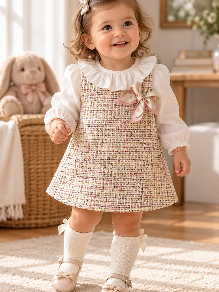 Conjunto Vestido e Blusinha Doce bege | 2 Peças 1