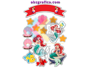 Topo de Bolo Pequena Sereia Para Imprimir - DIGITAL