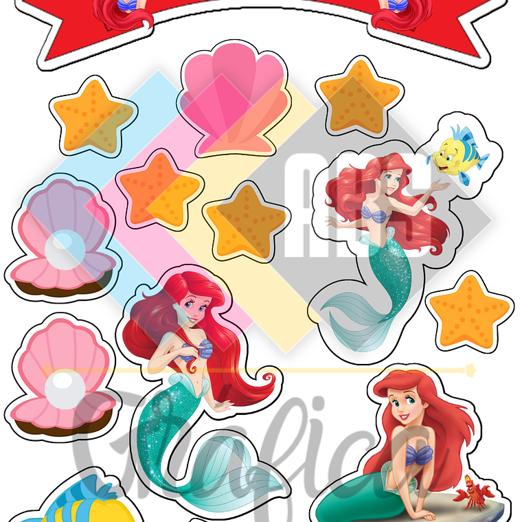 Topo de Bolo Pequena Sereia Para Imprimir - DIGITAL 1