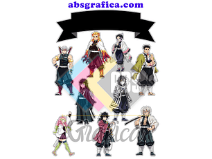 Topo de Bolo Hashiras Demon Slayer Para Imprimir - DIGITAL