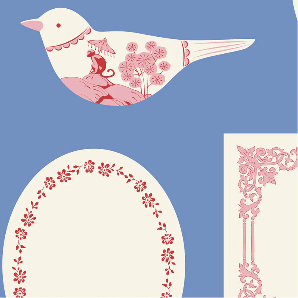 Tecido Something Blue Labels & Ornaments Blue
