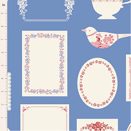 Tecido Something Blue Labels & Ornaments Blue