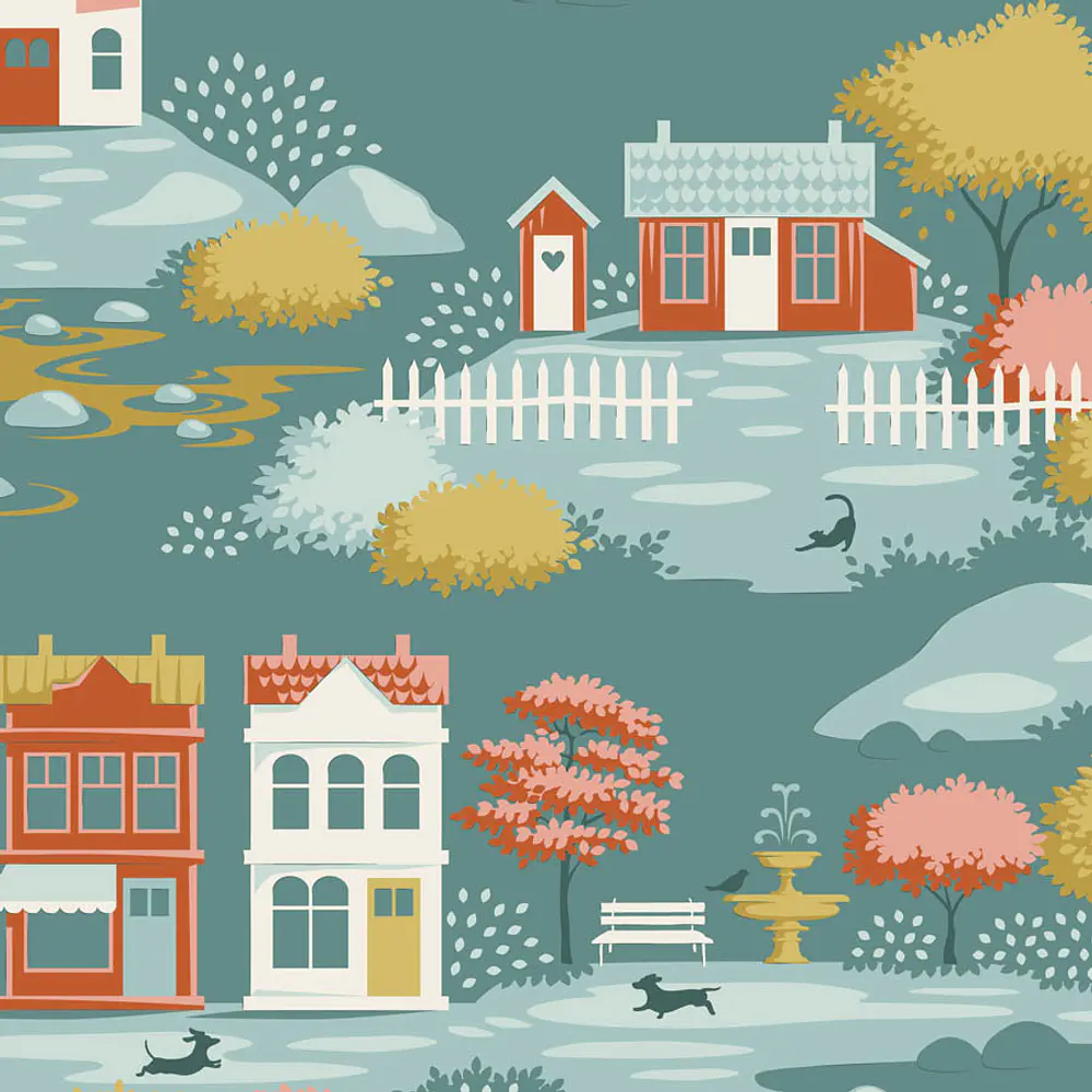 Tecido Village Life Village Teal
