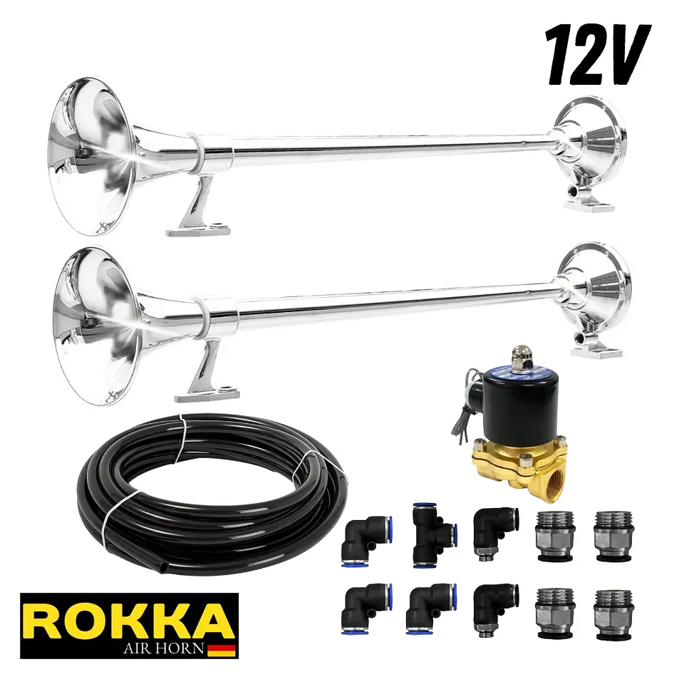 Kit 2 Bocinas Marítimas De 70cm Con Válvula De 1/2 En 12v + Kit De Instalación  1