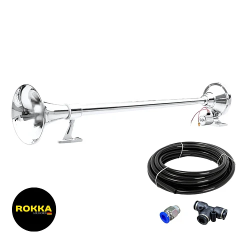 Bocina De Aire Modelo Marítima 70cm 1 Cañon redonda 12v/24v (Con Tecalán y Acoples)