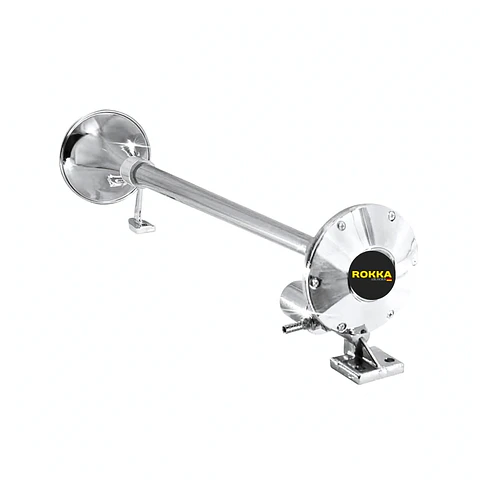 Bocina De Aire Modelo Marítima 70cm 1 Cañon redonda 12v/24v (Con Tecalán y Acoples)