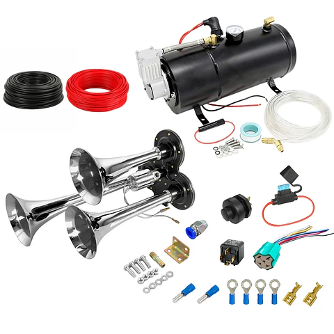 Kit Bocina De Aire 3 Cañones Corta Con Compresor Acumulador 12v
