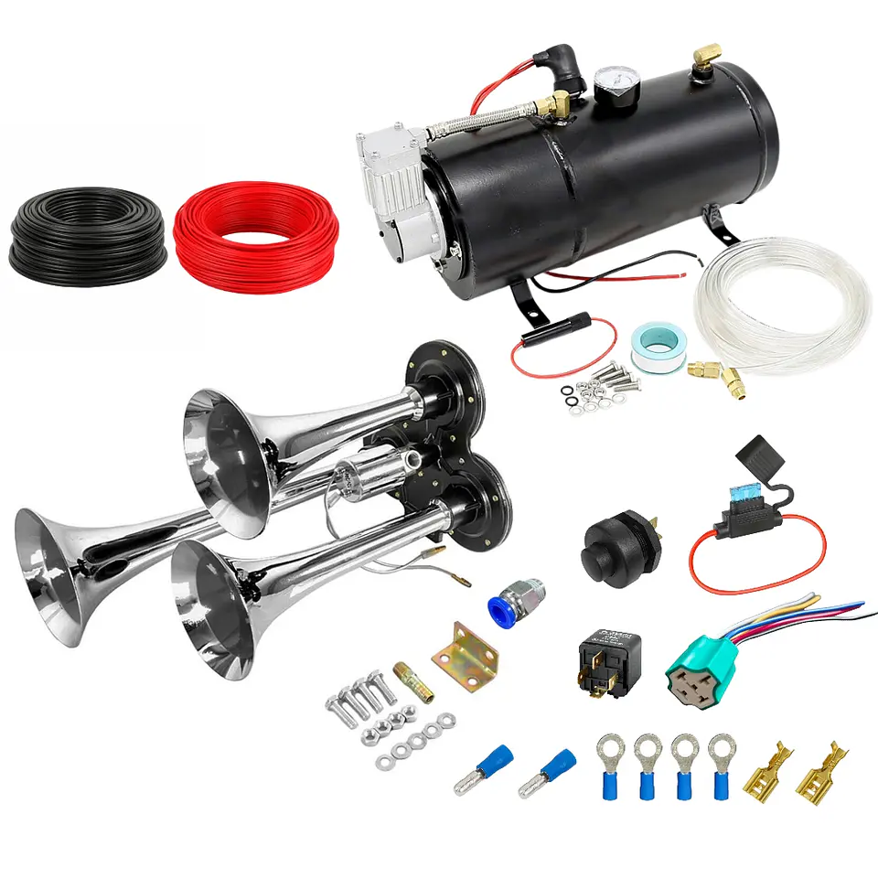 Kit Bocina De Aire 3 Cañones Corta Con Compresor Acumulador 12v 1