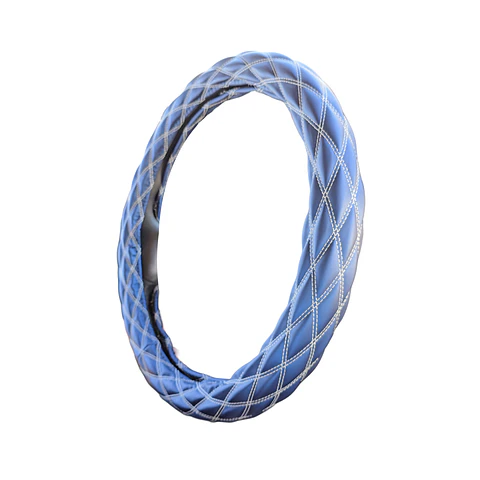 Cubre Volante 40cm Extra Grueso, Azul Opaco Hilo Blanco