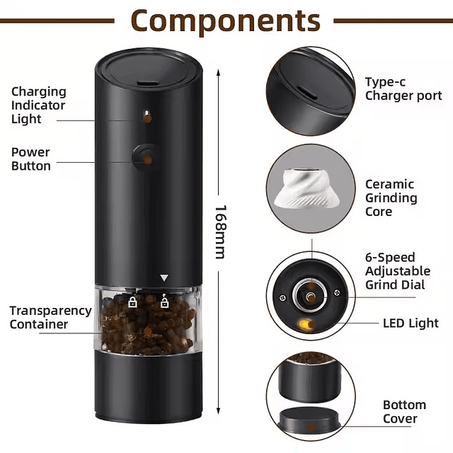 Molinillo Electrico Sal Pimienta Moledor Especias Set  4