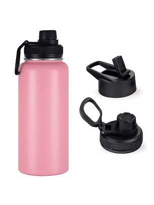 Botella Termica Termo Agua Acero Inoxidable 1 Litro 2 Tapas