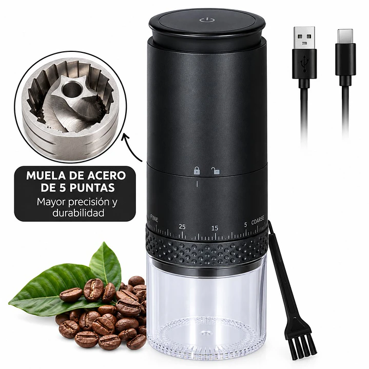 Moledor De Café Eléctrico Molinillo Portátil Ajuste Externo 1