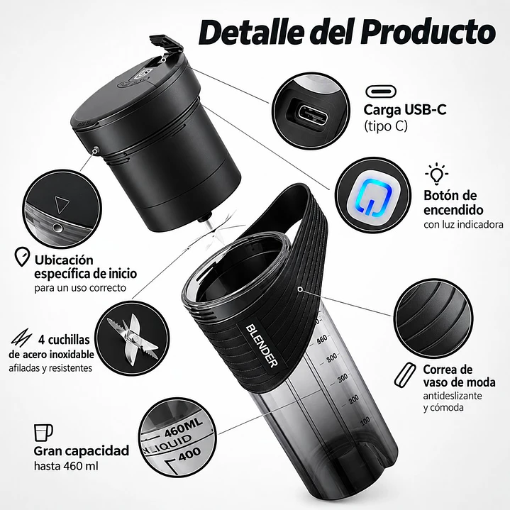 Licuadora Portatil Juguera Recargable Para Batidos 3