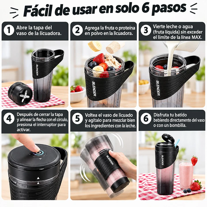 Licuadora Portatil Juguera Recargable Para Batidos 4