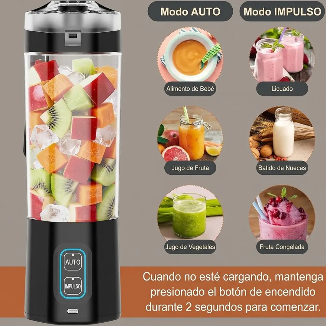 Licuadora Portatil Juguera Recargable Para Batidos 700ml 3