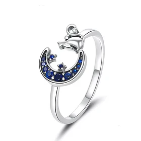 Anillo gato con luna y circones ajustable