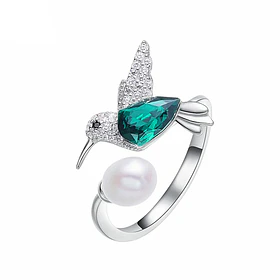 Anillo pajarito colibrí con cristal austriaco Ajustable