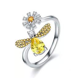 Anillo abeja con flor y circones