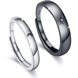 Anillos Pareja Sol y luna Negro ajustables plata 925