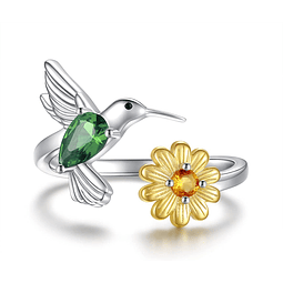 Anillo Girasol colibrí ajustable plata 925