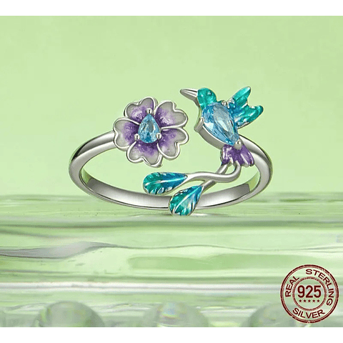 Anillo colibrí ajustable plata 925