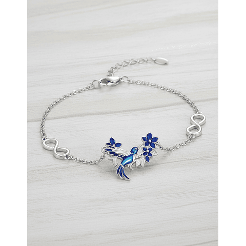 Pulsera colibri flor plata 925