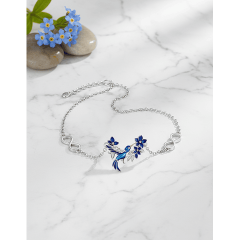 Pulsera colibri flor plata 925