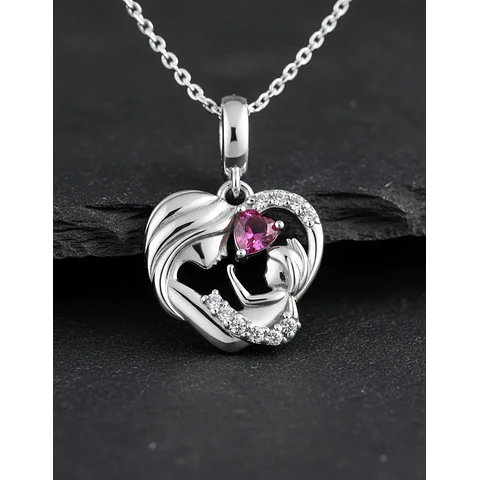 Collar mamá bebé circon plata 925