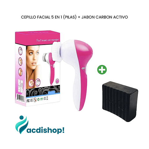 CEPILLO FACIAL 5 EN 1 (PILAS) + JABON CARBÓN ACTIVO