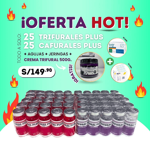 25 TRIFURALES PLUS MÁS 25 CAFURALES PLUS (REGALOS: CREMA TRIFURAL 500G + AGUJAS + JERINGAS)