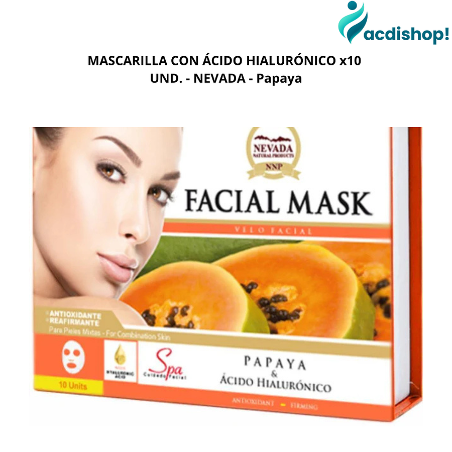 MASCARILLA CON ÁCIDO HIALURÓNICO x10 UND. - NEVADA - Papaya 1