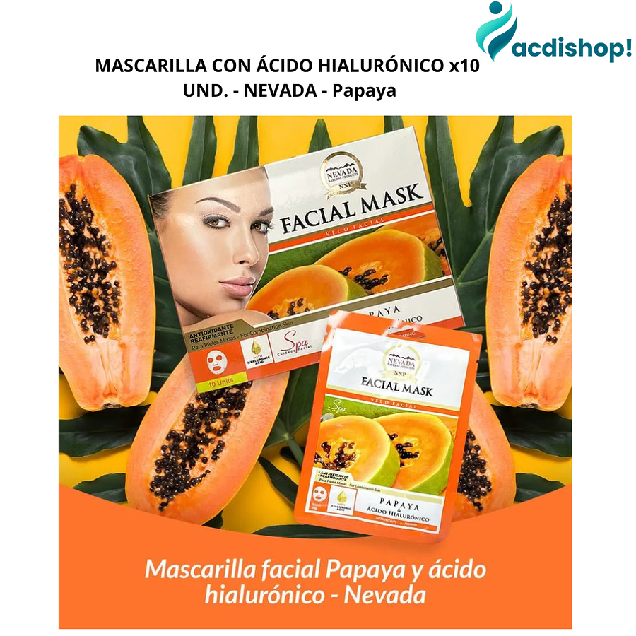 MASCARILLA CON ÁCIDO HIALURÓNICO x10 UND. - NEVADA - Papaya 2