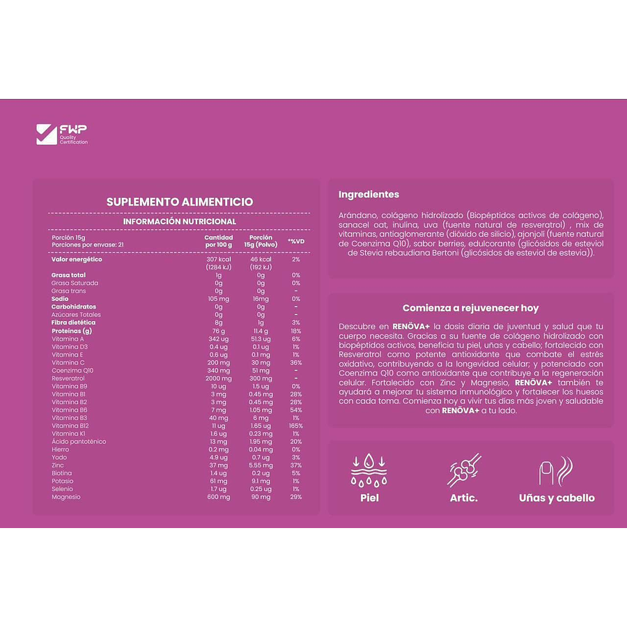 COLÁGENO CON BIOPÉPTIDOS ACTIVOS 315g X 02 UND. - RENOVA+ 6