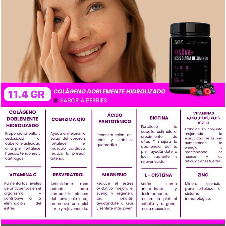 COLÁGENO CON BIOPÉPTIDOS ACTIVOS 315g X 02 UND. - RENOVA+ 7