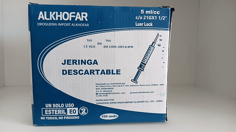 JERINGA ESTERIL 5ML (AGUJA 21G X 1 1/2) X 100 UND. - ALKHOFAR