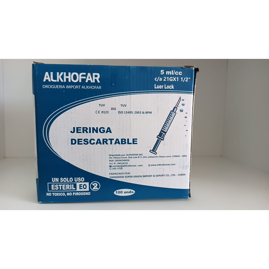 JERINGA ESTERIL 5ML (AGUJA 21G X 1 1/2) X 100 UND. - ALKHOFAR 2