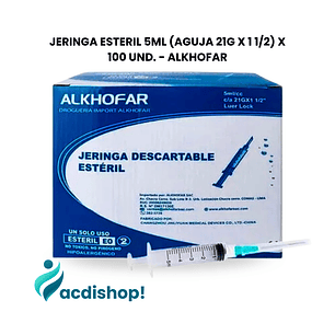 JERINGA ESTERIL 5ML (AGUJA 21G X 1 1/2) X 100 UND. - ALKHOFAR