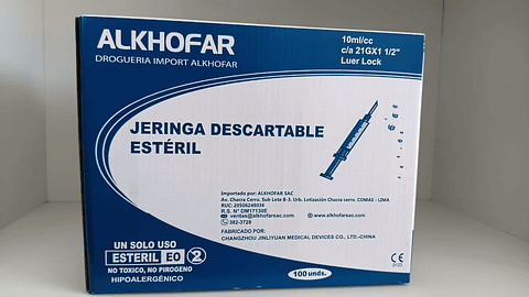 JERINGA ESTERIL 10ML (AGUJA 21G X 1 1/2) X 100 UND. - ALKHOFAR