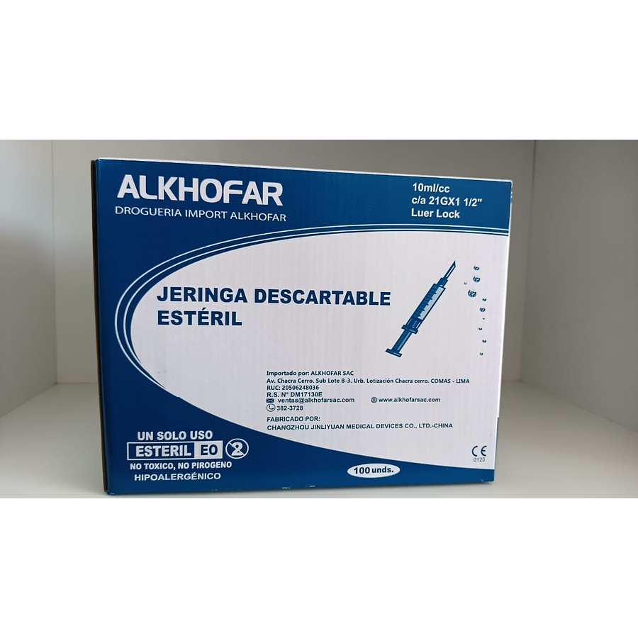JERINGA ESTERIL 10ML (AGUJA 21G X 1 1/2) X 100 UND. - ALKHOFAR 2