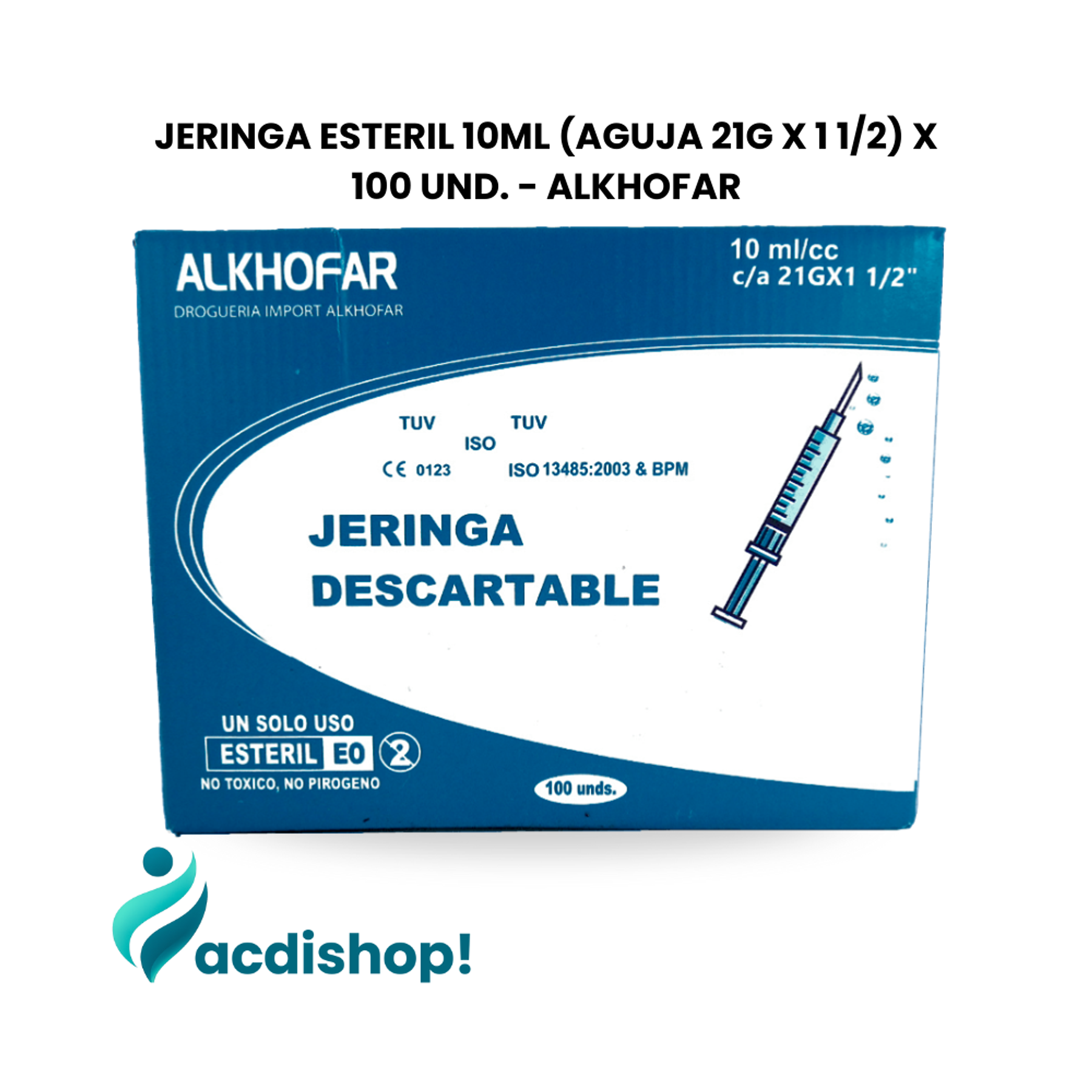 JERINGA ESTERIL 10ML (AGUJA 21G X 1 1/2) X 100 UND. - ALKHOFAR 1