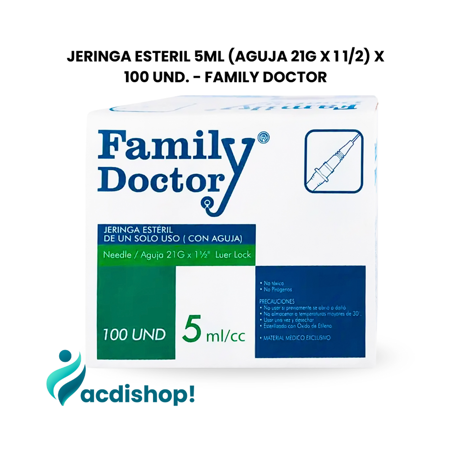 JERINGA ESTERIL 5ML (AGUJA 21G X 1 1/2) X 100 UND. - FAMILY DOCTOR 1