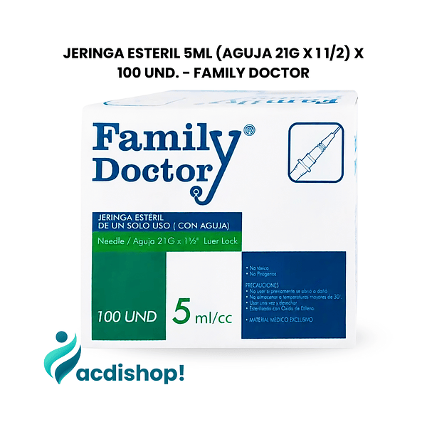 JERINGA ESTERIL 5ML (AGUJA 21G X 1 1/2) X 100 UND. - FAMILY DOCTOR 1